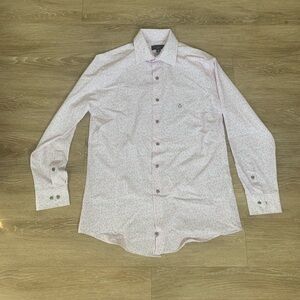 Alfani Soft Pink Cheetah Patterned Dress Shirt Size M